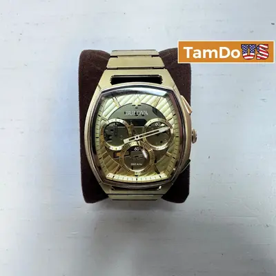 Bulova $1395 Curv 97A160 Men's Chronograph Watch Gold-Tone Curved Sapphire 42mm at Watches, Parts & Accessories in good condition