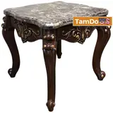 Cosmos Furniture Jade End Table 4090CHJAD, Dark Brown, Marble Top, Ornate Wood - Thumbnail 1