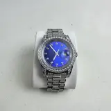 Moissanite $2882 Presidential Watch 41mm, Blue Dial, 13.3CT VVS, White Gold Auto - Thumbnail 6