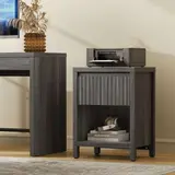 SICOTAS Tall Farmhouse Nightstand, Black Oak, Drawer & Shelf - Thumbnail 8