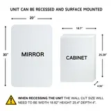 TEHOME Claytin 20x30 White Mirrored Medicine Cabinet Soft Close Surface/Recessed - Thumbnail 5