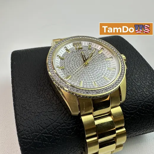 Wittnauer $695 WN3072 Men's 44mm Pave Gold Tone Quartz Stainless Steel Watch at TamDoUS Taylorsville