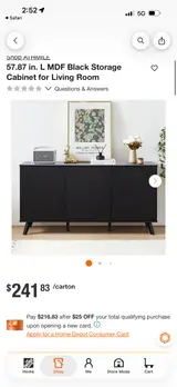 58" Black MDF Storage Cabinet $242 Buffet Sideboard Credenza Credenza Table - Thumbnail 2