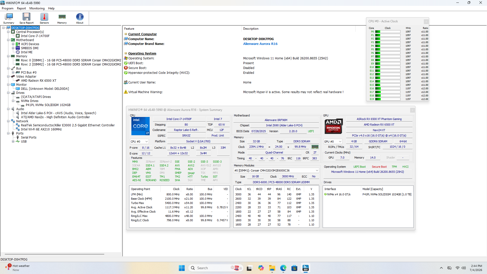 Alienware Aurora R16 Gaming Desktop, i7-14700F, 32GB DDR5, 1TB SSD, RX 6500 XT - Thumbnail 7