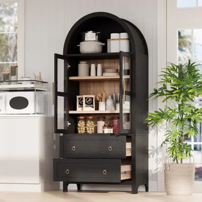 Arched $229 Kitchen Cabinet 71" Pantry w/ Glass Doors 2 Drawers Wood Furniture at Kitchen, Dining & Bar in new condition