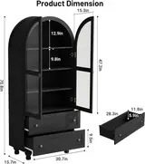Arched Kitchen Cabinet $229 71" Pantry w/ Glass Doors 2 Drawers Wood Furniture - Thumbnail 3