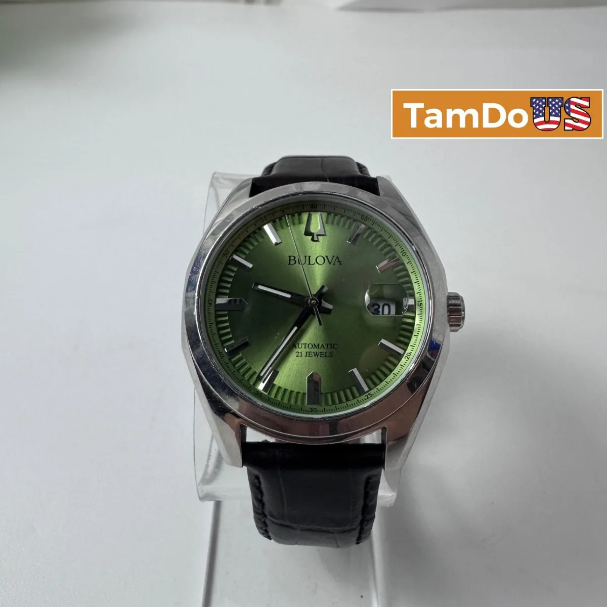 Bulova $450 Surveyor 96B427 Green Dial Leather Automatic Men's Watch 39mm - Photo 1 - Real photo at TamDoUS Salt Lake City