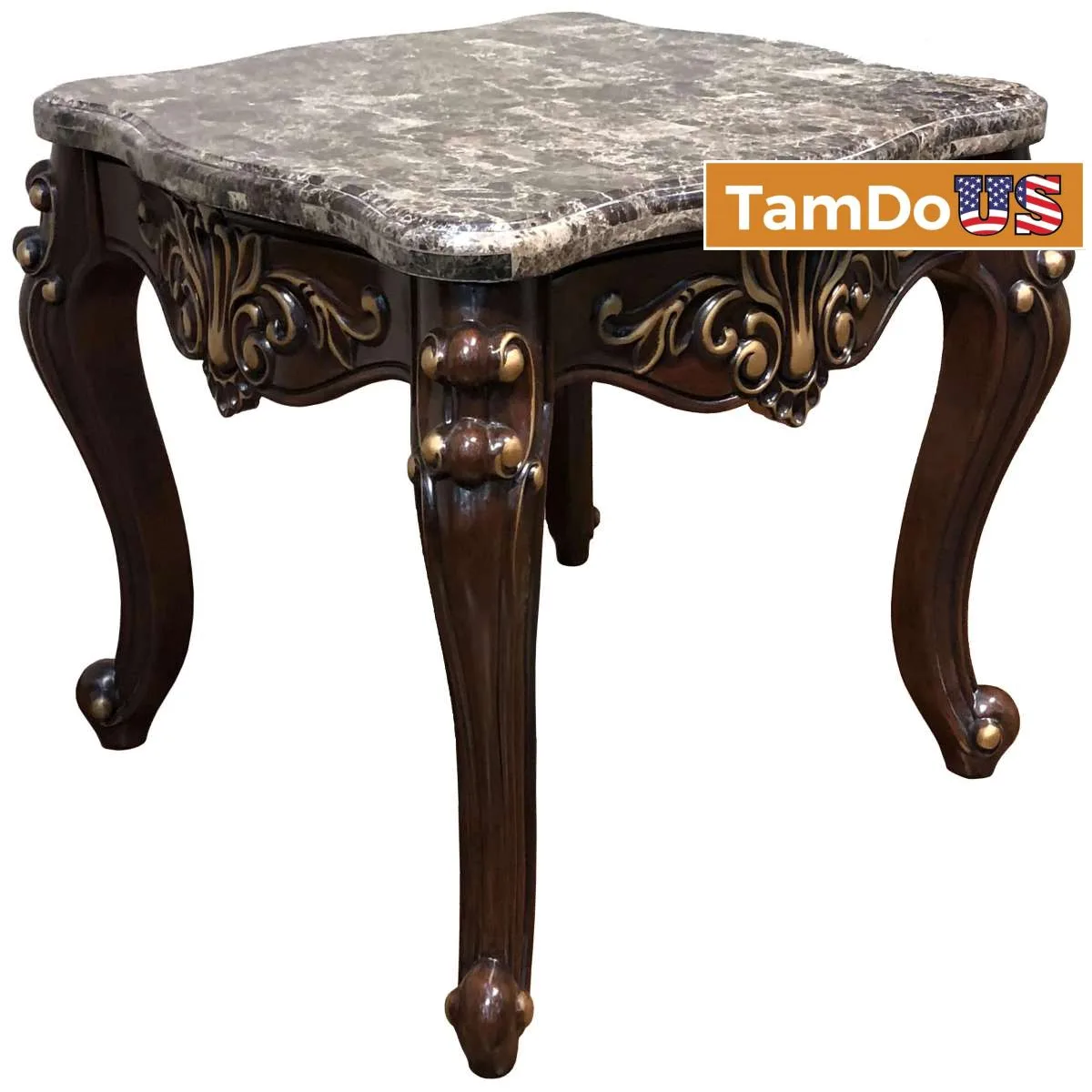 Cosmos Furniture Jade End Table 4090CHJAD, Dark Brown, Marble Top, Ornate Wood - Photo 1 - Real photo at TamDoUS Salt Lake City