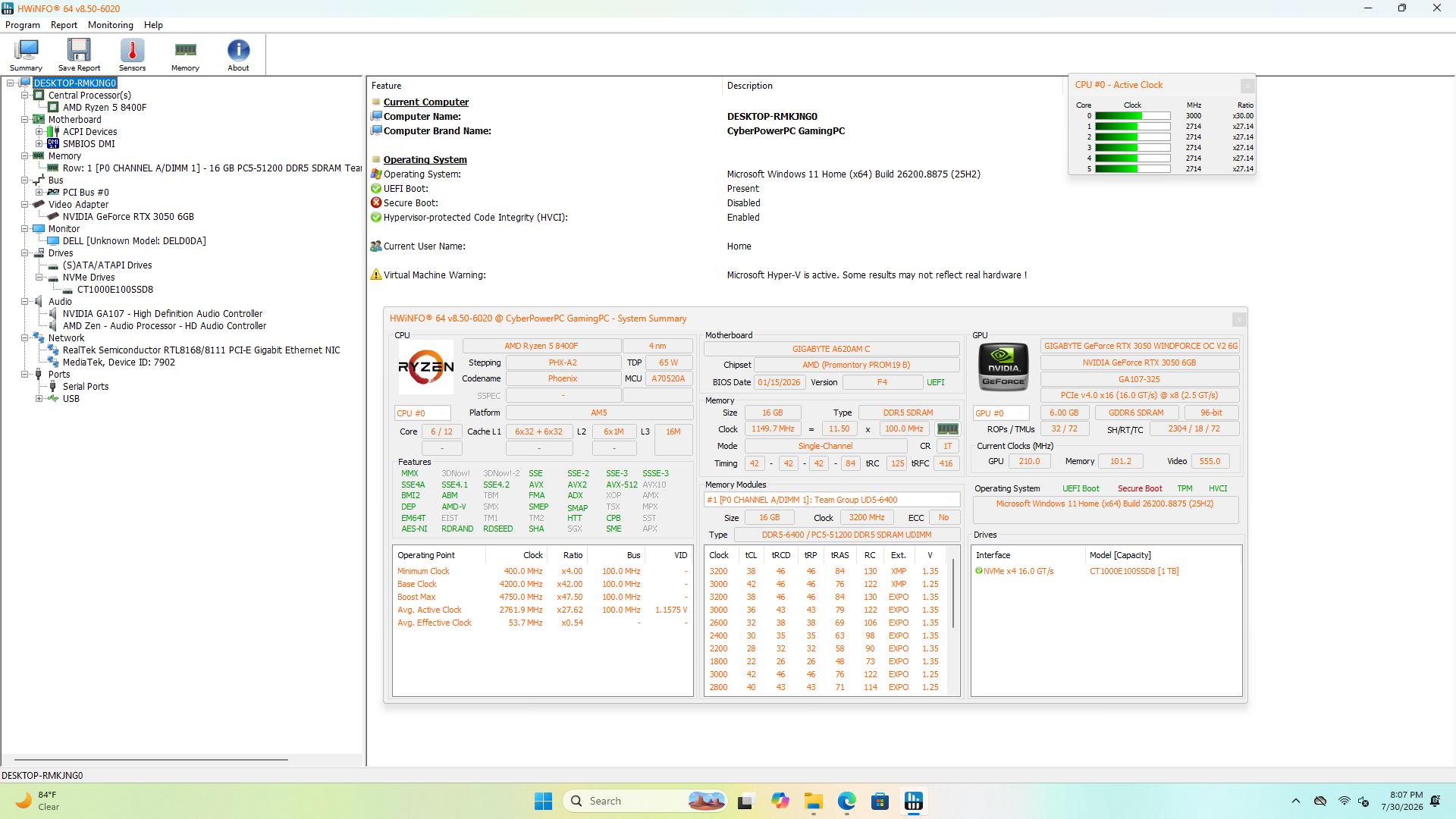 CyberPowerPC Gaming PC, AMD Ryzen 5 8400F, 16GB DDR5, 1TB SSD, RTX 3050 6GB - Thumbnail 6