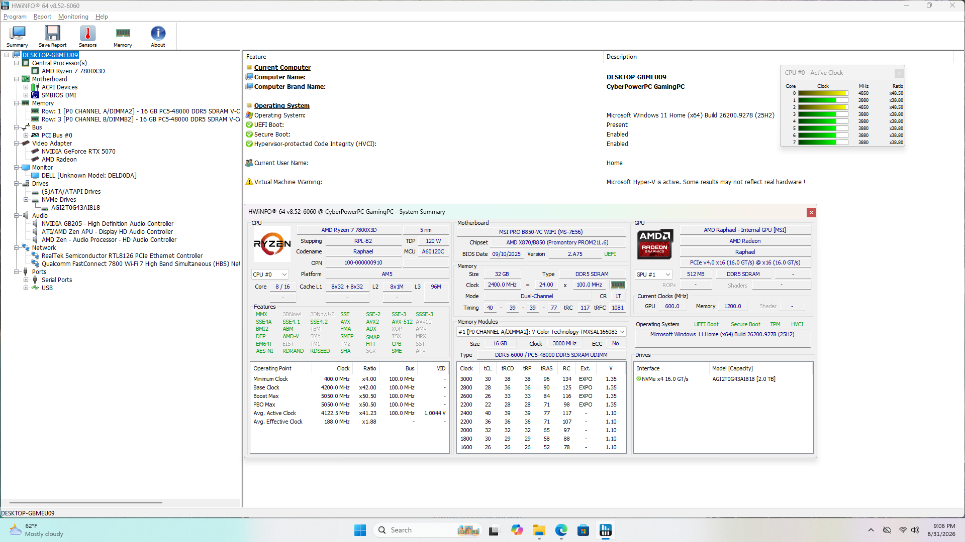 CyberPowerPC Gaming PC, Ryzen 7 7800X3D, 32GB DDR5, 2TB SSD, RTX 5070 12GB - Thumbnail 9