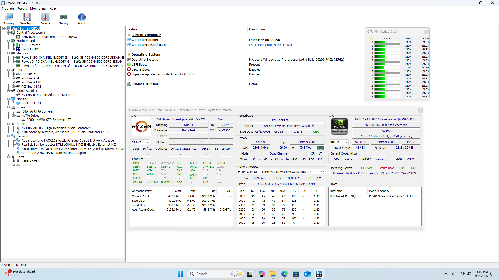 DELL Precision 7875, Ryzen Threadripper PRO 7955WX, 64GB DDR5, RTX 2000 Ada, 1TB - Thumbnail 9
