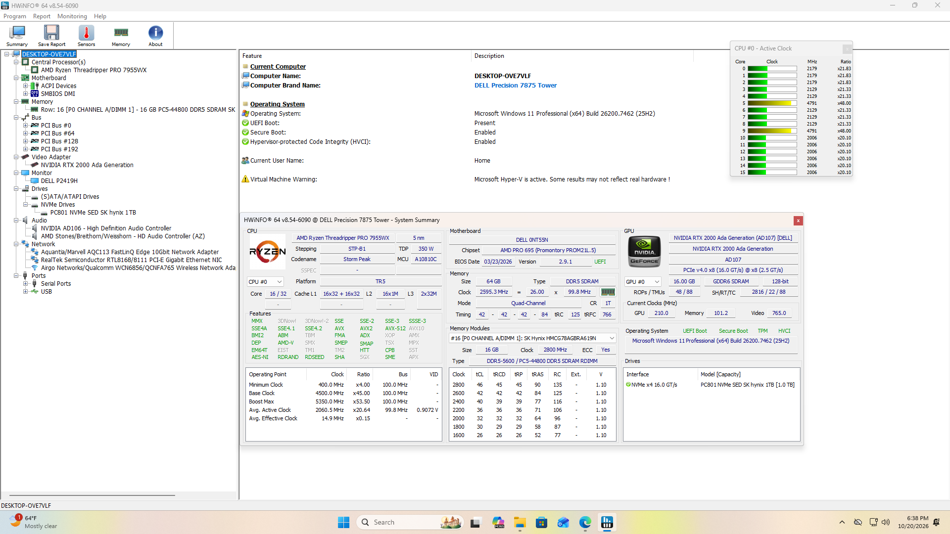 DELL Precision 7875, Ryzen Threadripper PRO 7955WX, 64GB DDR5, RTX 2000 Ada, 1TB - Thumbnail 10