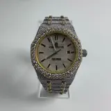 Men's Royal Oak Style Iced Out Automatic Watch Two-Tone Gold CZ Simulated - Thumbnail 2