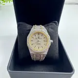 Men's Royal Oak Style Iced Out Automatic Watch Two-Tone Gold CZ Simulated - Thumbnail 8