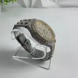Men's Royal Oak Style Iced Out Automatic Watch Two-Tone Gold CZ Simulated - Thumbnail 4