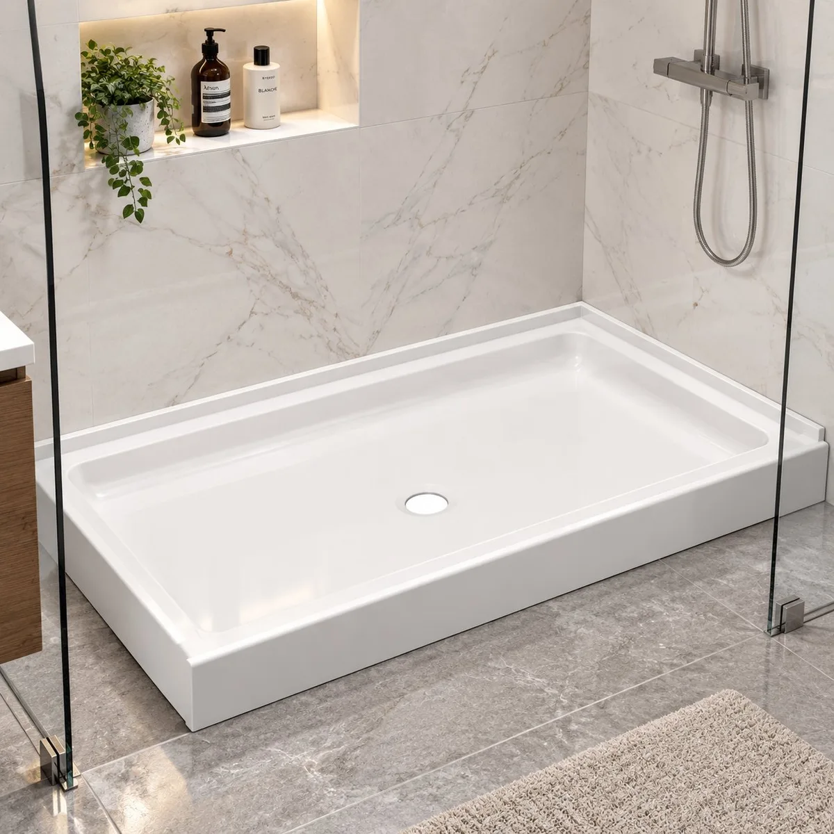 Swan FF034 Shower Base Pan 34x48 in Center Drain Solid Surface White - Photo 1 - Real photo at TamDoUS Salt Lake City