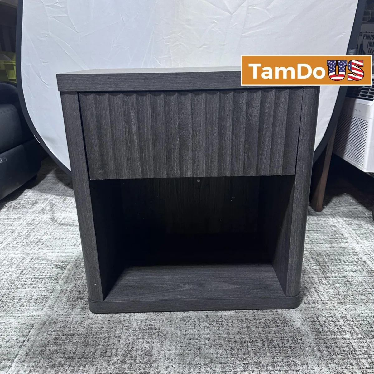 SICOTAS Tall Farmhouse Nightstand, Black Oak, Drawer & Shelf - Photo 1 - Real photo at TamDoUS Salt Lake City