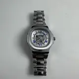 Tevise Mens Automatic Mechanical Watch Silver Skeleton Blue Roman Numerals Steel - Thumbnail 2