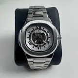 Tevise Mens Automatic Mechanical Watch Silver Skeleton Blue Roman Numerals Steel - Thumbnail 6