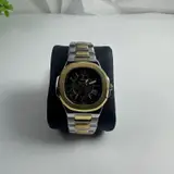 Tevise Mens Automatic Mechanical Watch Two Tone Gold Silver Skeleton Black Dial - Thumbnail 7