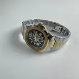 Tevise Mens Automatic Mechanical Watch Two Tone Gold Silver Skeleton Black Dial - Thumbnail 2